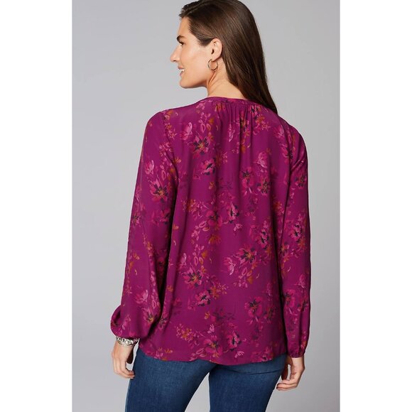 J. Jill Smocked Neck Floral Button Shirt Purple Rayon XS Small Tall NWT - Picture 4 of 5